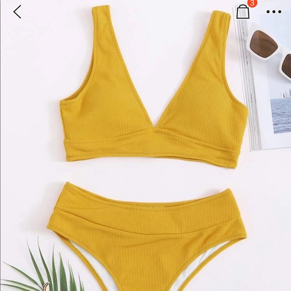 SHEIN Other - Plain rib high waisted bikini set